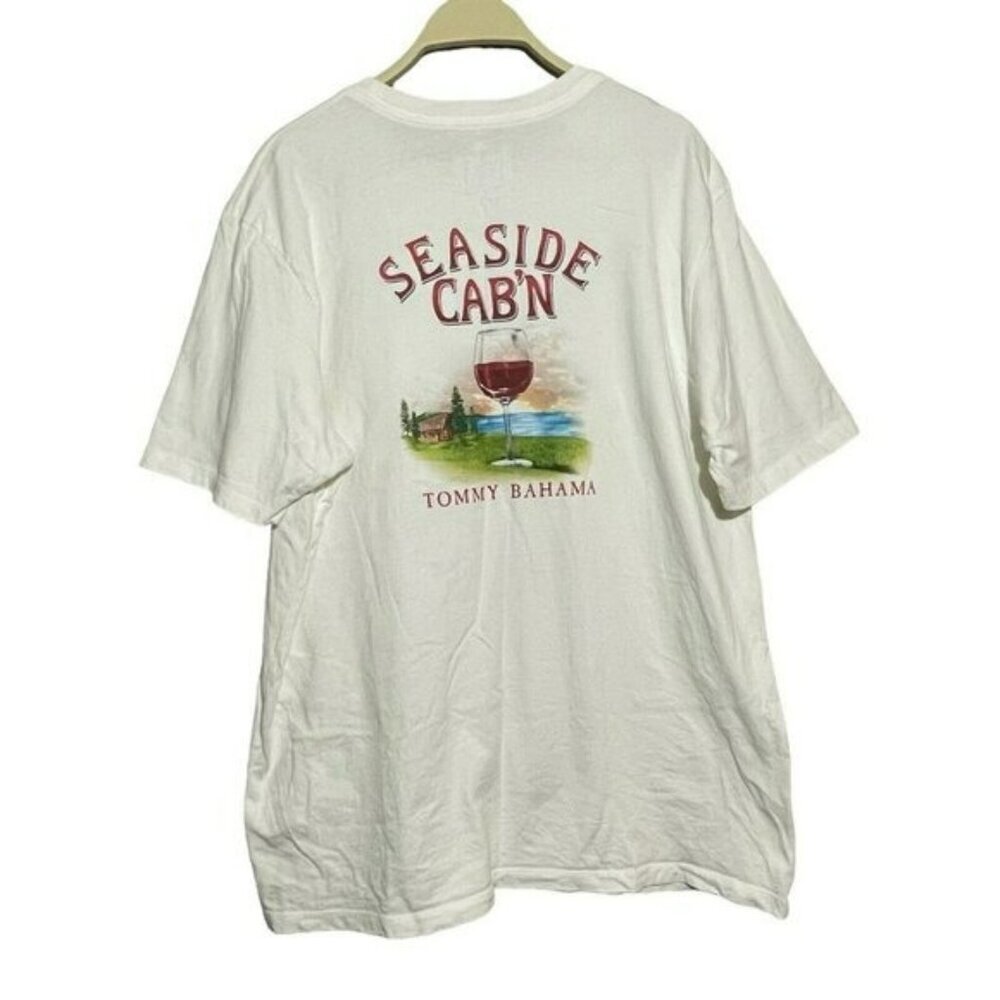 Tommy Bahama Relax Tshirt Seaside Cabin Men Size L White Red Wine Drink Camper
